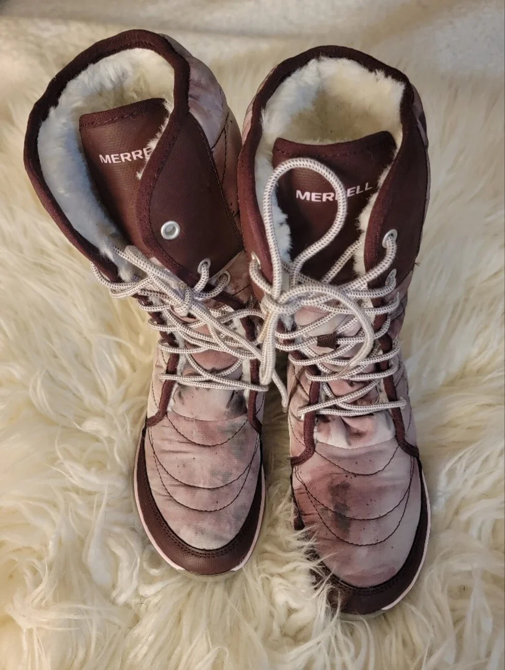 🆕️🥾Merrell Pechora Peak Winter Tie Up Boots, Burgundy/Tie Dye, Sz 6